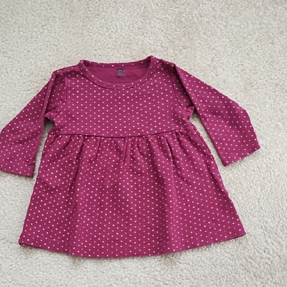 HB Knit Top Dress Girls 24 Months Summer Casual Burgundy Red Gold Tan Polka Dots